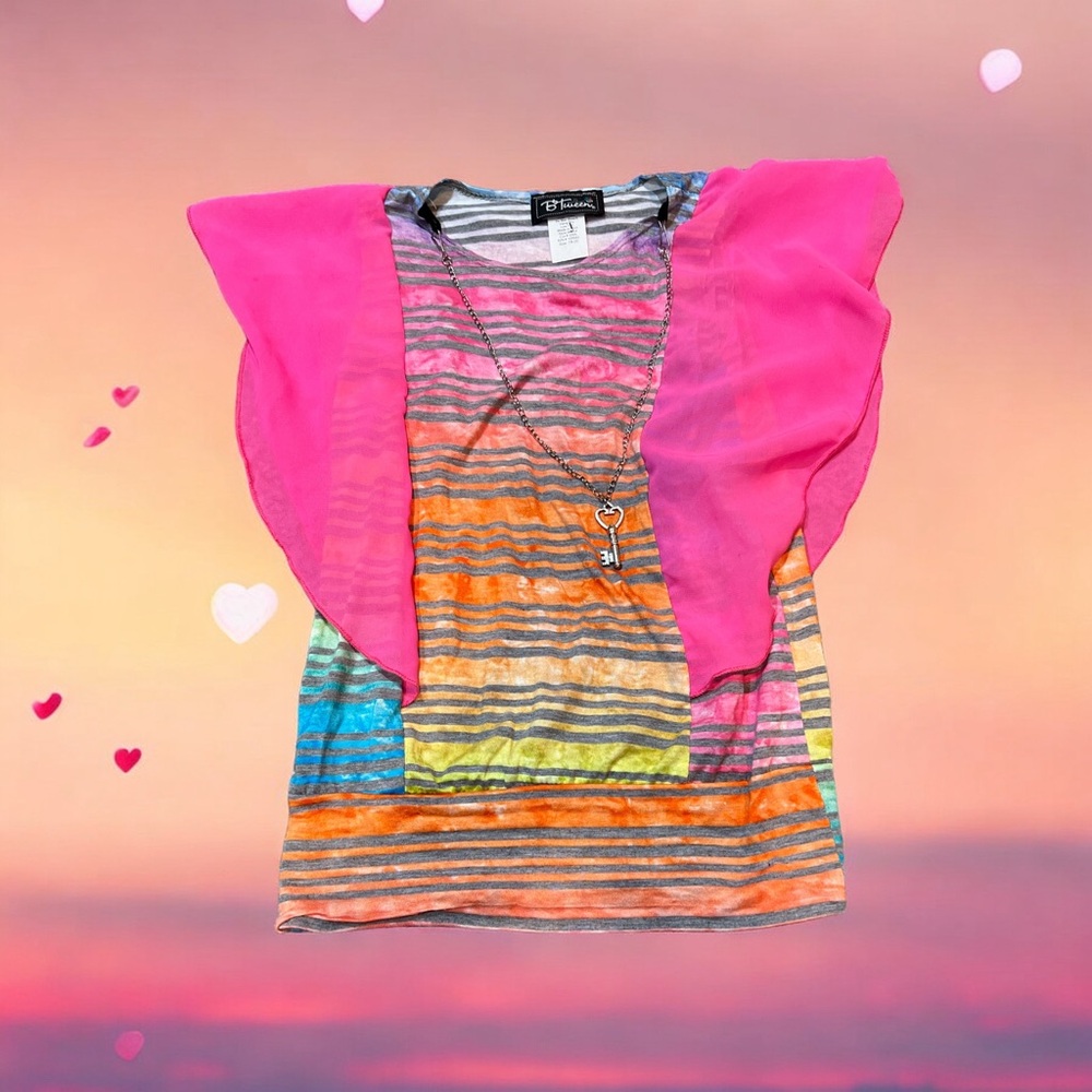 Girls Flutter Sleeve Top with Necklace (S 7-8)